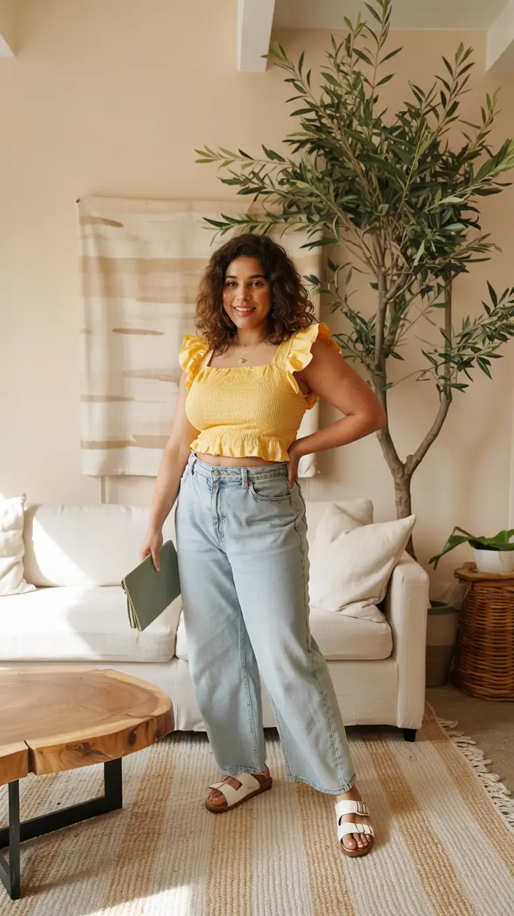 Trendy curvy outfits inspo 2026 Sunshine Yellow and Gentle Denim for Warm Days