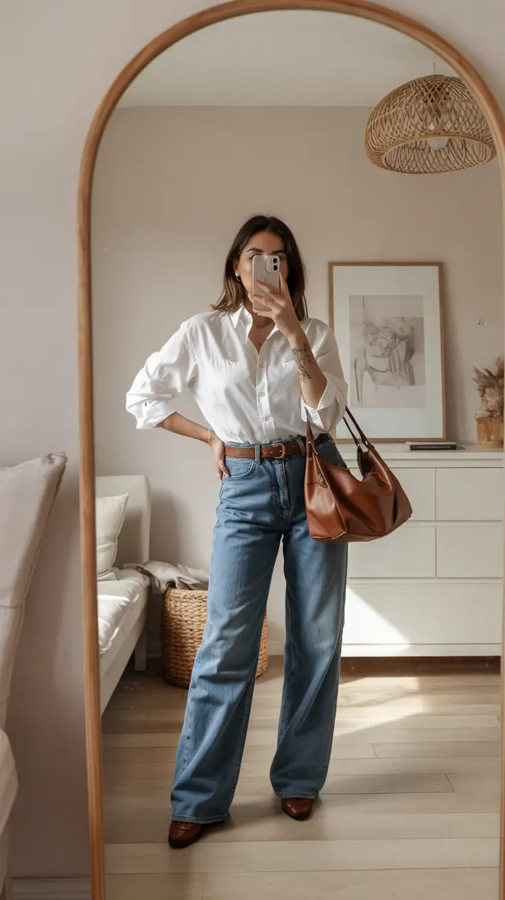 Trendy everyday outfits 2026 Crisp Shirt and Effortless Denim