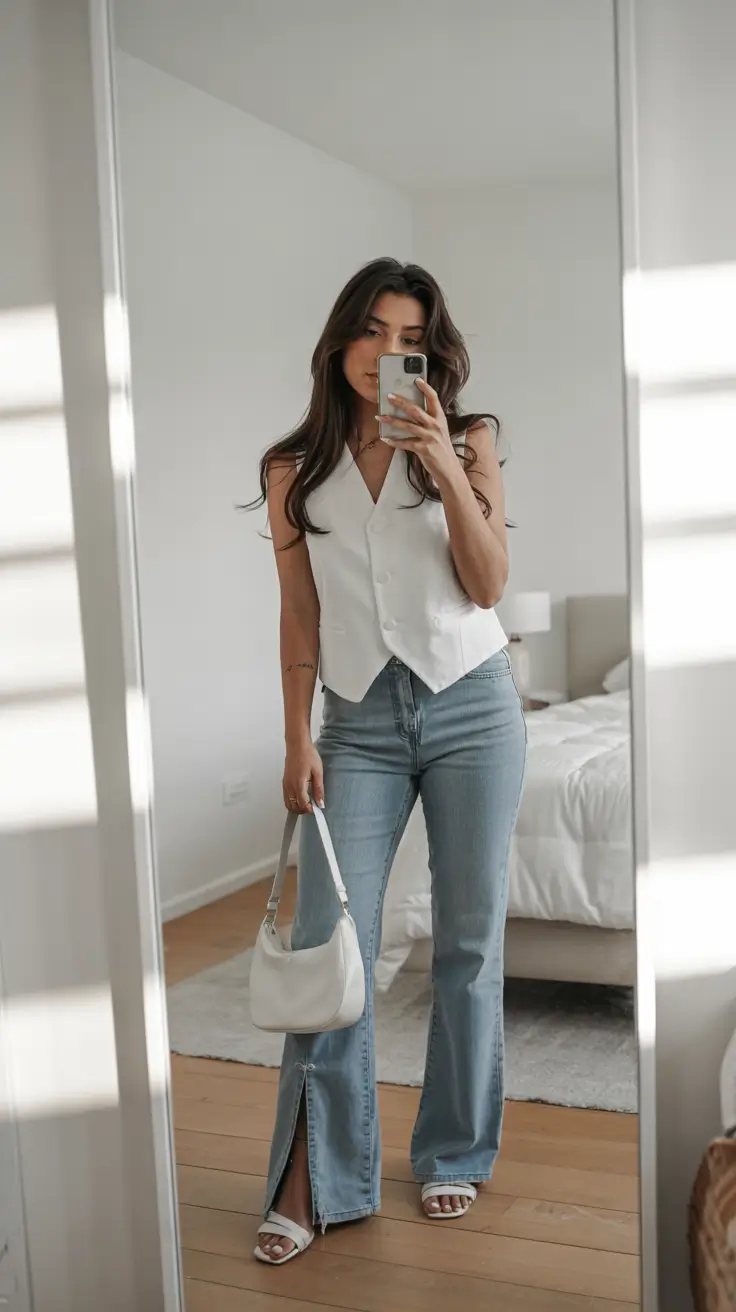 Trendy outfits for women 2026 White Vest Elegance