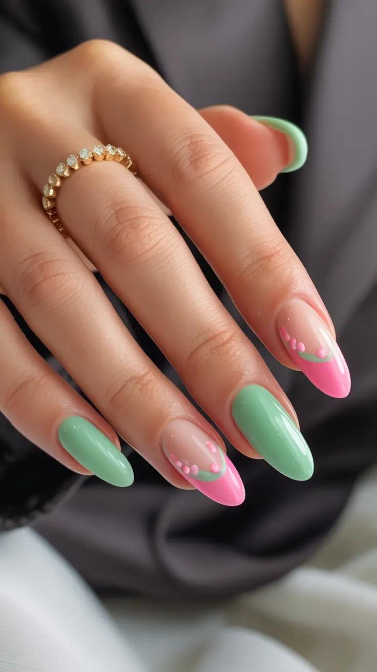 acrylic nail designs 2026 Mint & Strawberry Glaze