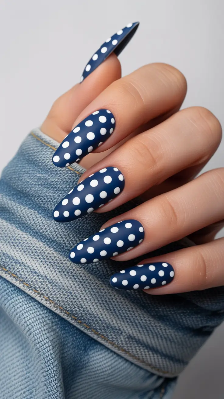 acrylic nail designs 2026 Denim Dot Chic