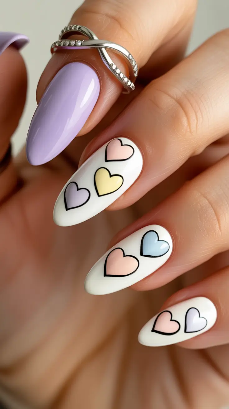 acrylic nail designs 2026 Pastel Candy Hearts