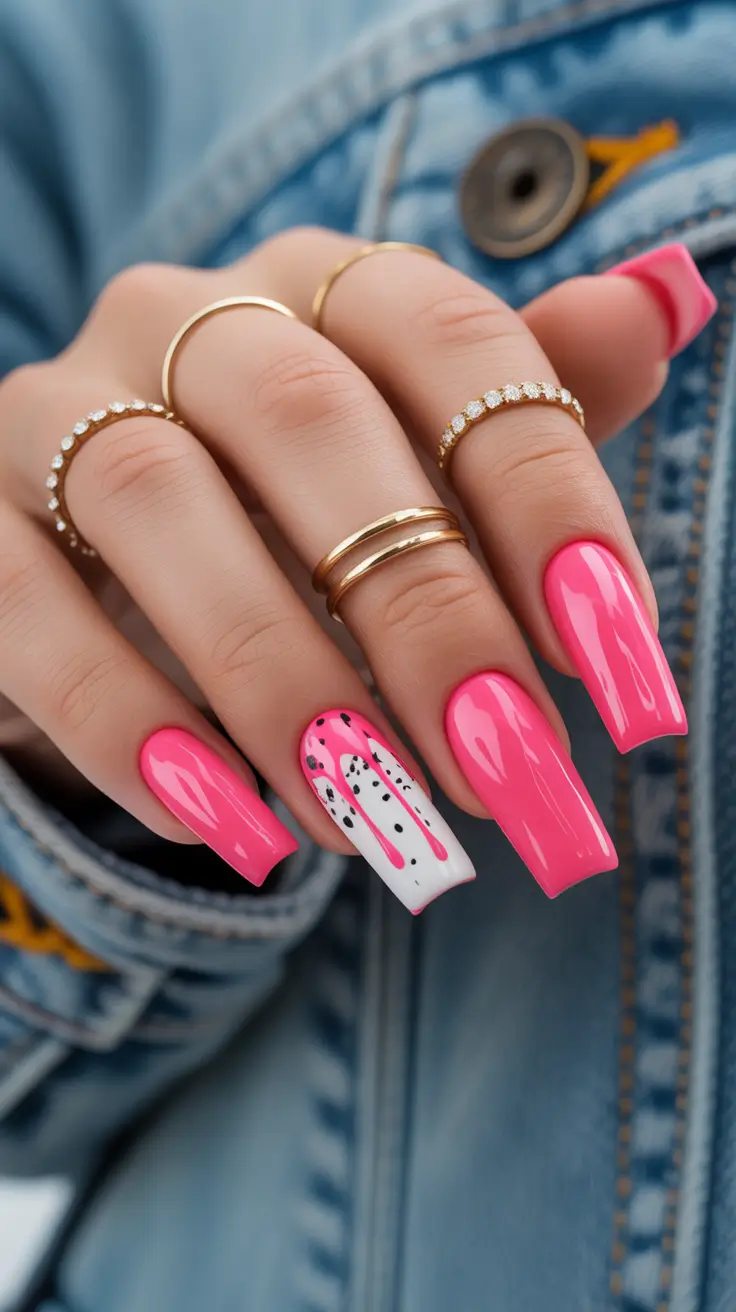 acrylic nail designs 2026 Hot Pink Drip