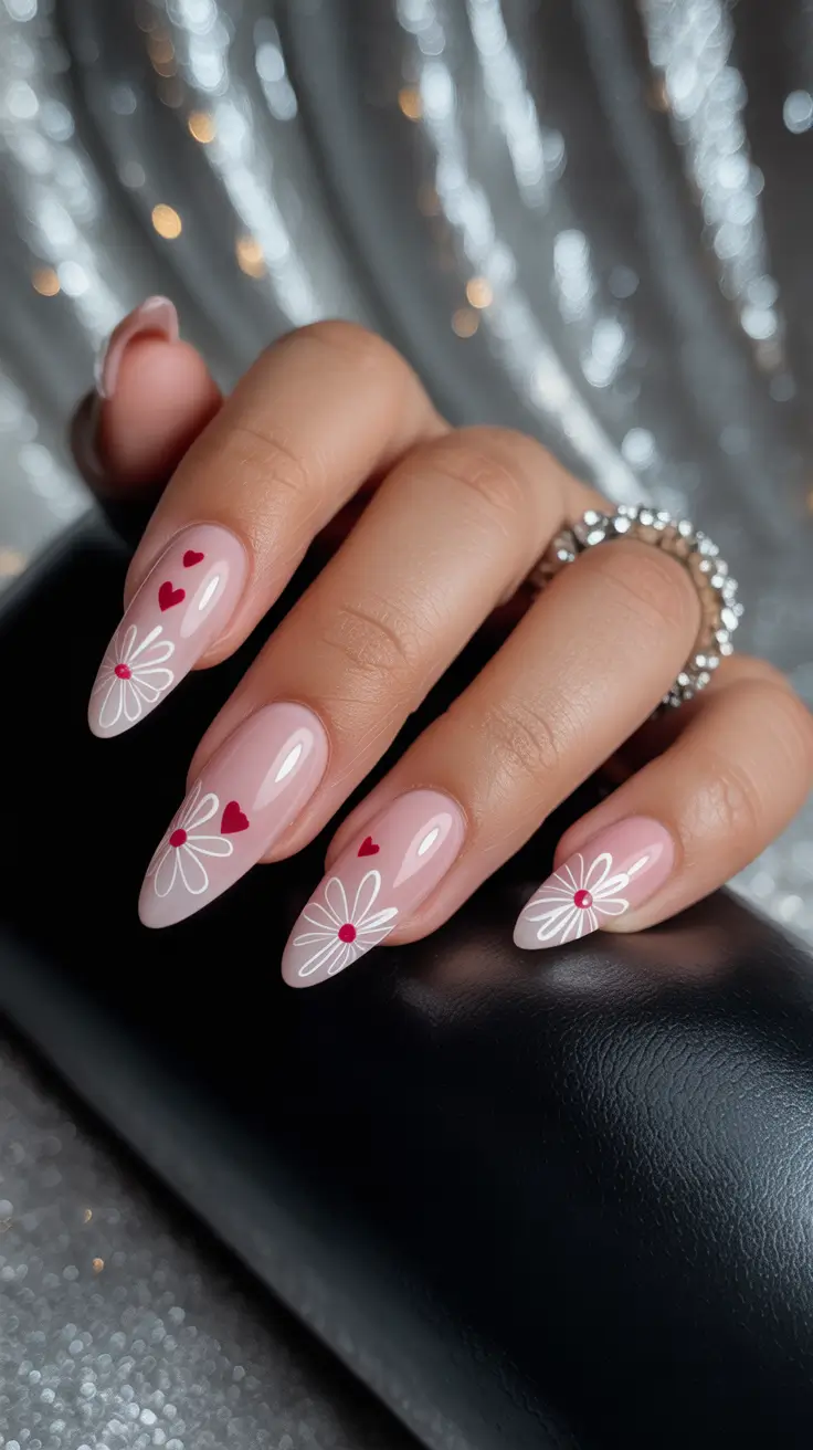 acrylic nail designs 2026 Daisy Hearts