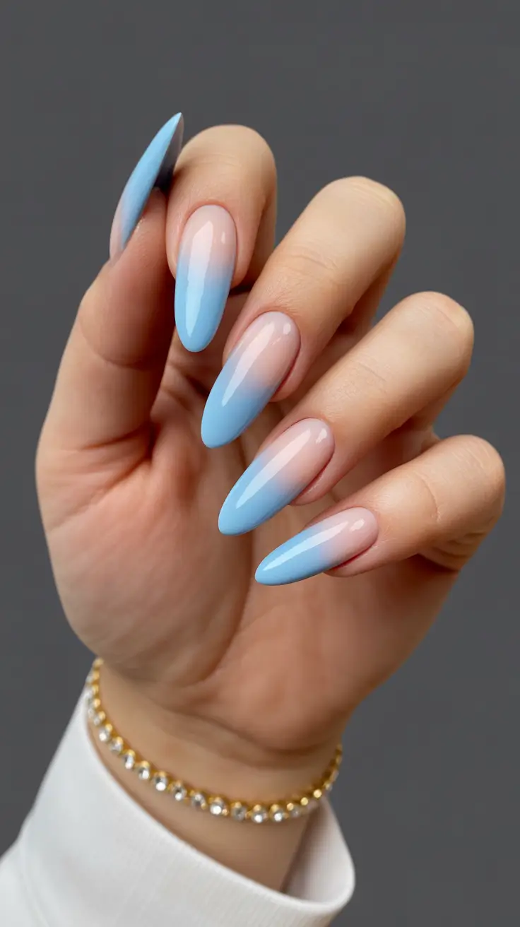 acrylic nail designs 2026 Cloud Fade Blue