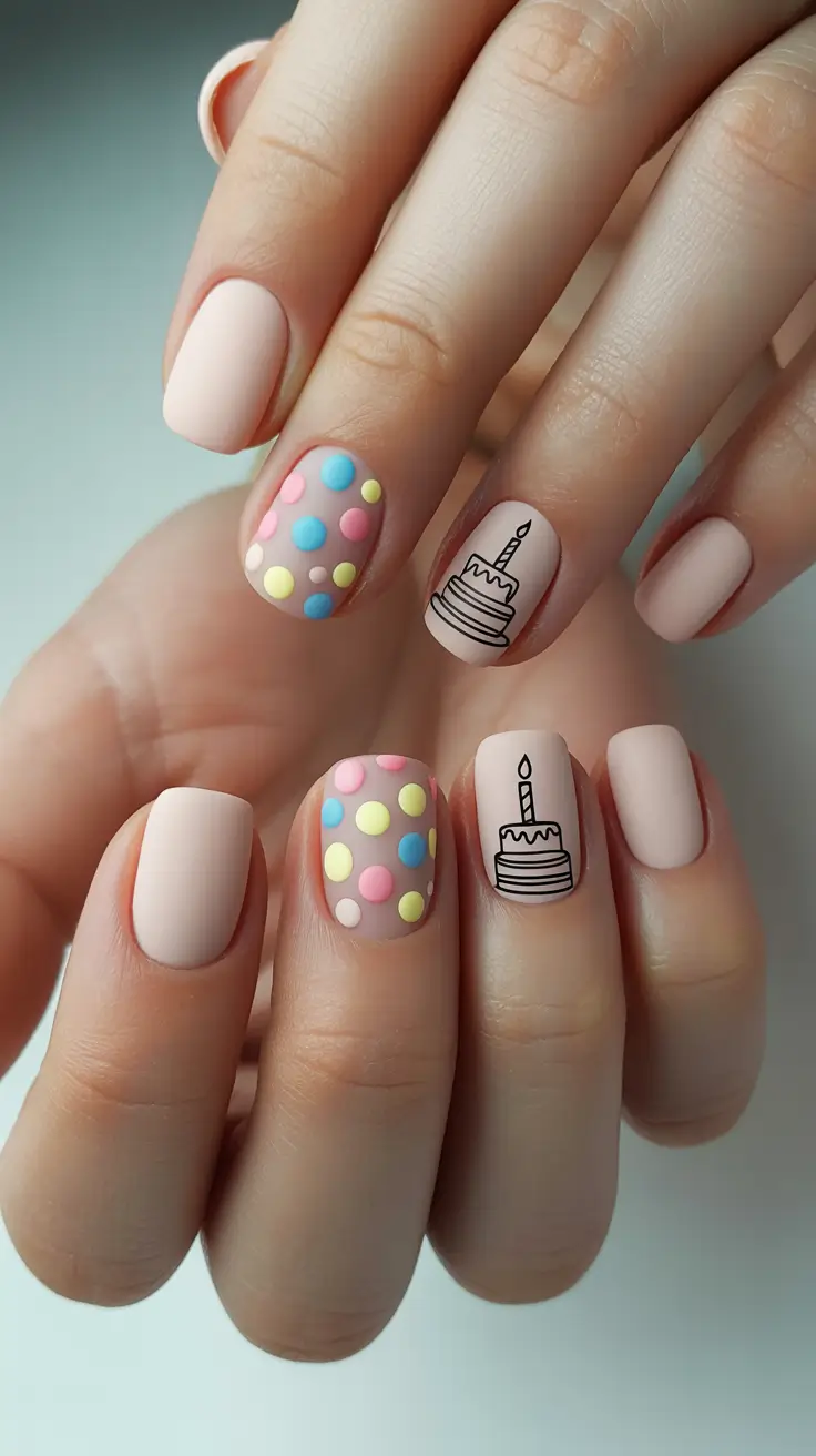 birthday nail designs 2026 Playful Confetti & Cake Vibes