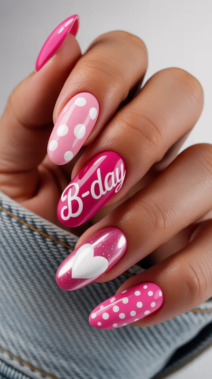 birthday nail designs 2026 Pink Pop B-Day Babe