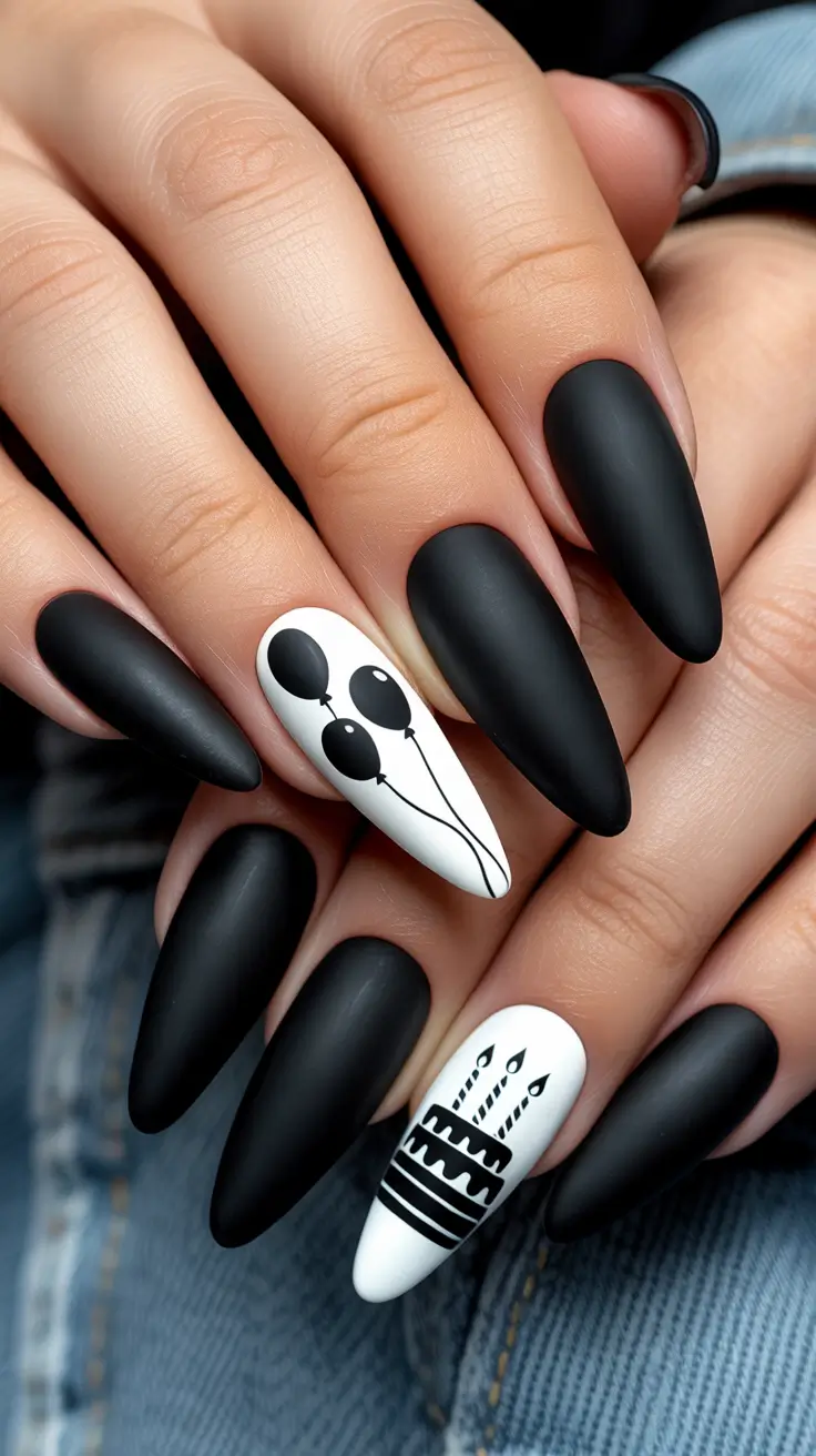 birthday nail designs 2026 Matte Noir & Monochrome Chic