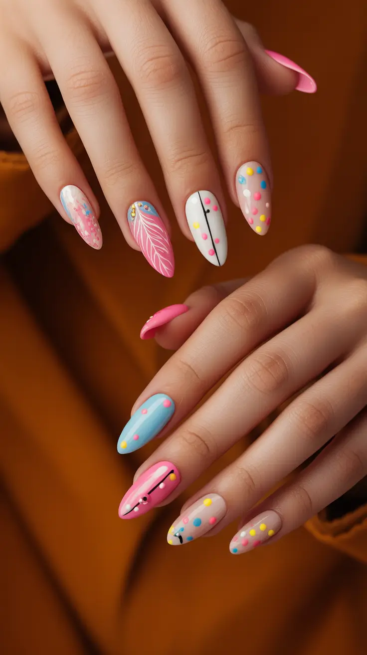 birthday nail designs 2026 Pastel Pop & Graphic Lines