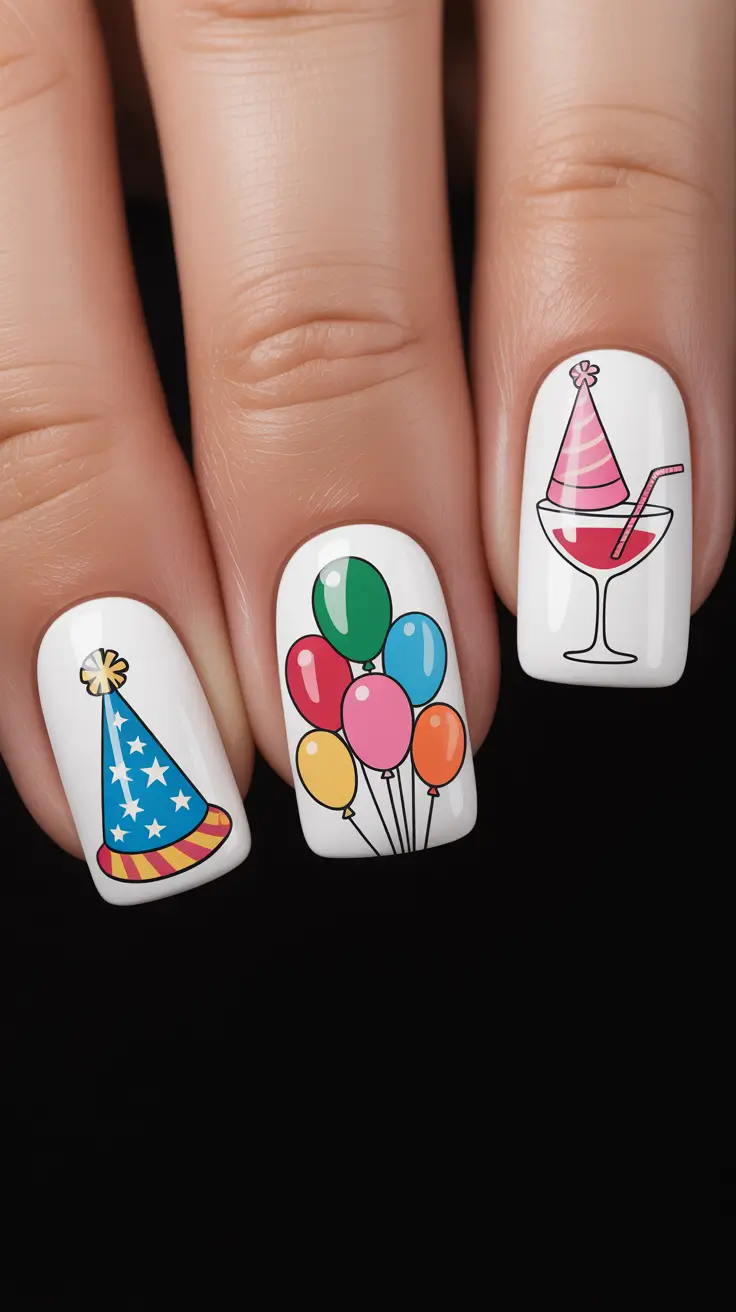 birthday nail designs 2026 Party Essentials: Hat, Balloons, Cocktail