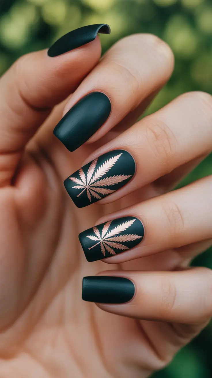 black-nail-designs-2026-Matte-Black-with-Botanical-Accent