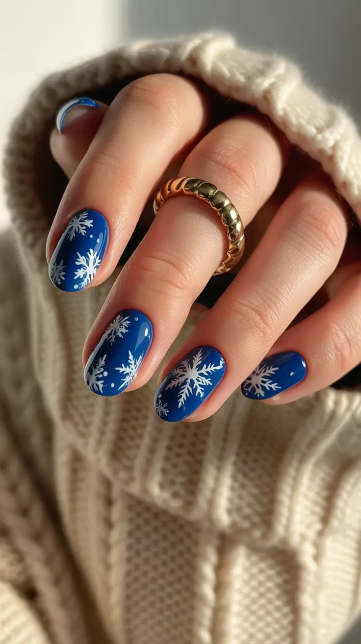 blue nail designs 2026 Let It Snow: Bold Blue and White Holiday Cheer