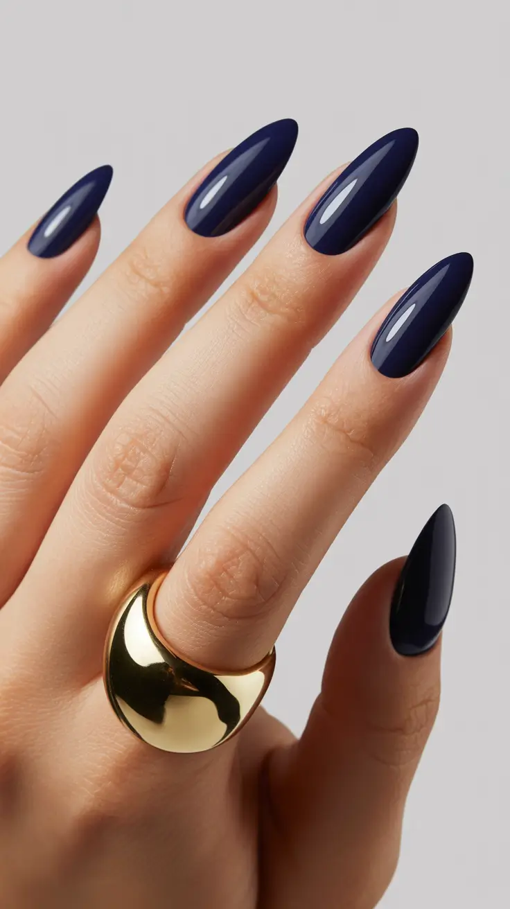blue nail designs 2026 Midnight Minimalism: The Ultimate Power Look