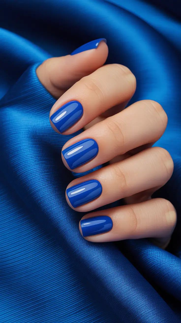 blue nail designs 2026 Classic Royal: The Pure Glossy Blue