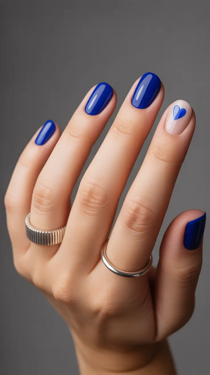 blue nail designs 2026 Cobalt Crush with a Hidden Heart
