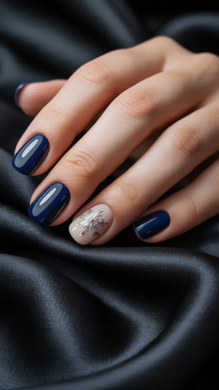 blue nail designs 2026 Classic Winter with a Star Accent