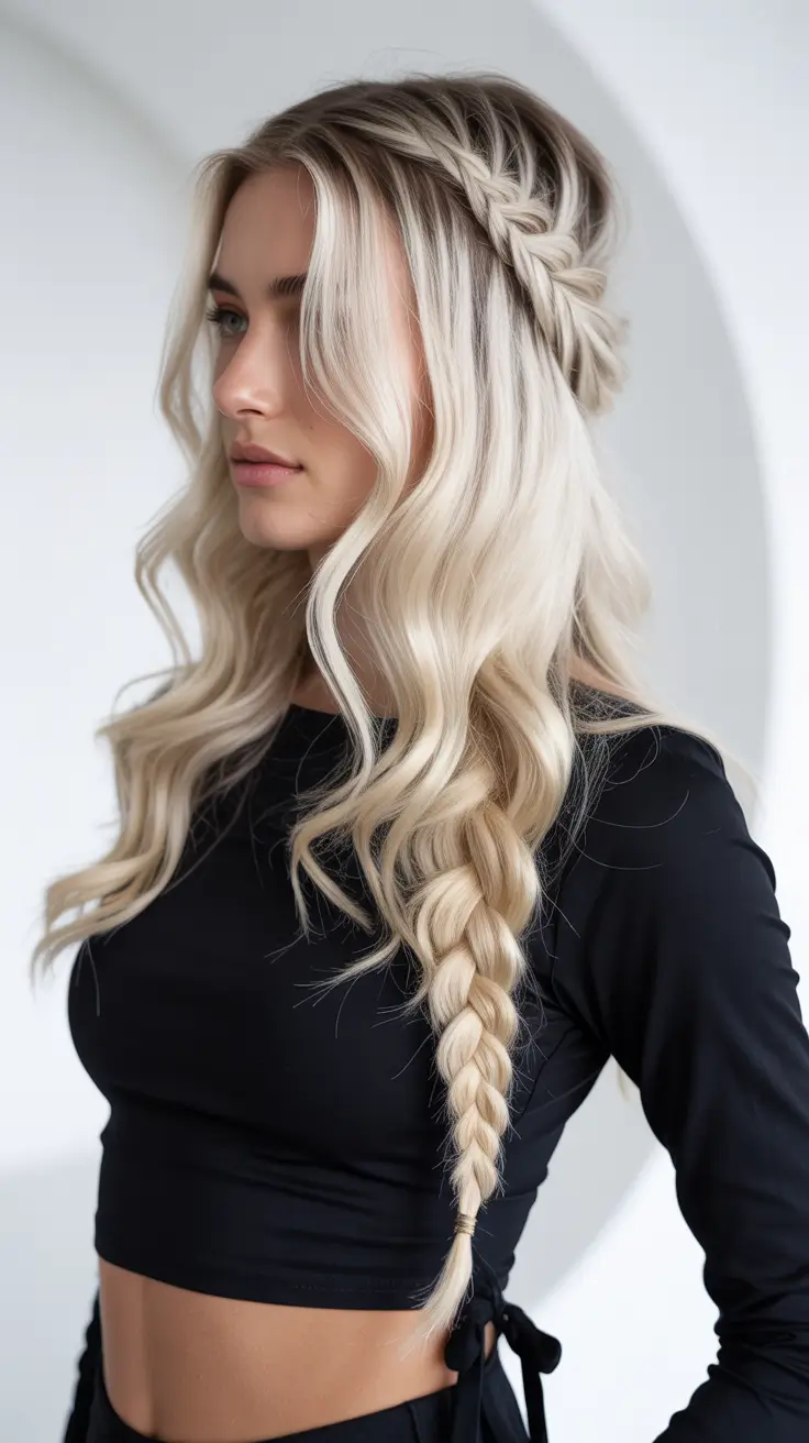 braids hairstyle 2026+Boho Blonde Side Braid with Waves