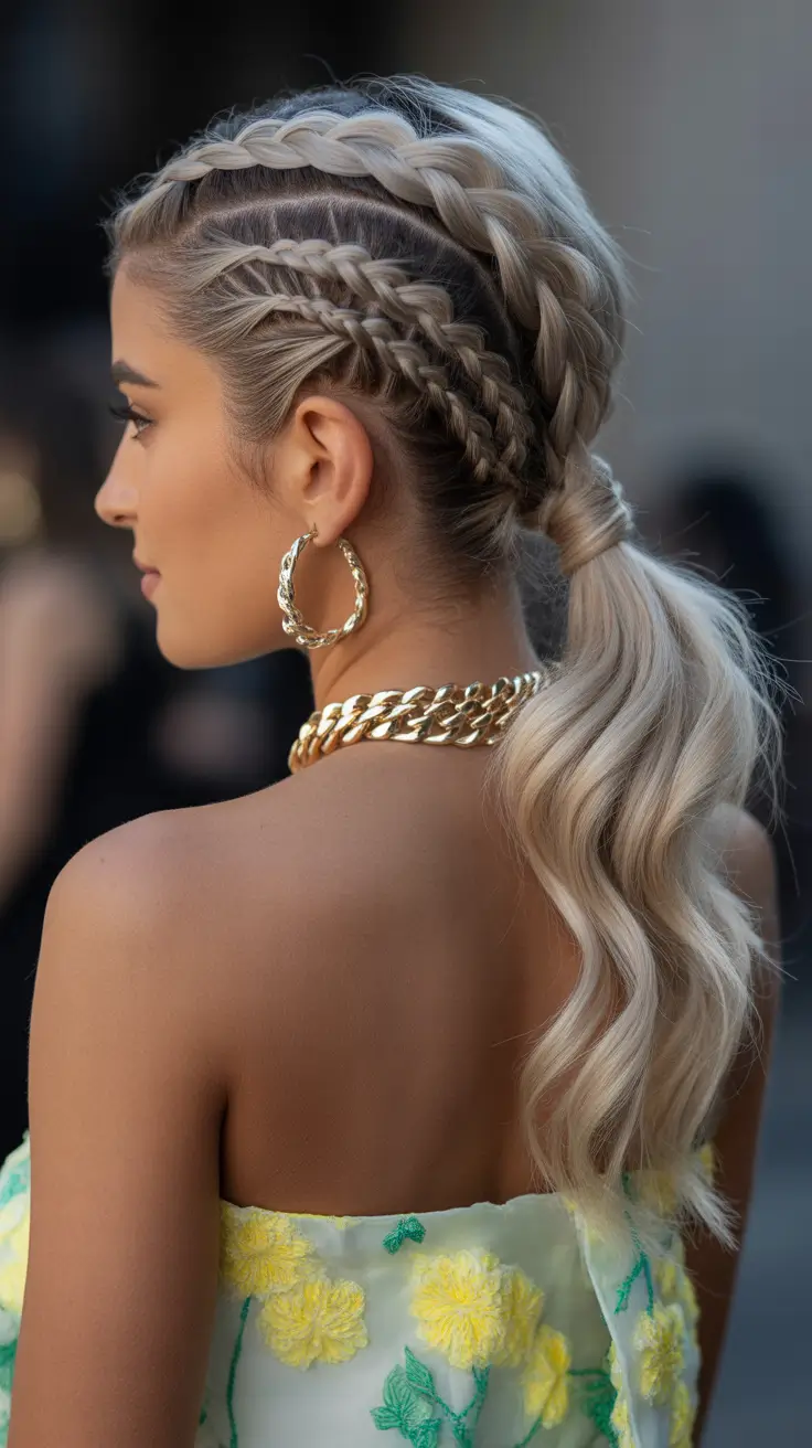 braids hairstyle 2026+Street Chic Triple Braided Ponytail