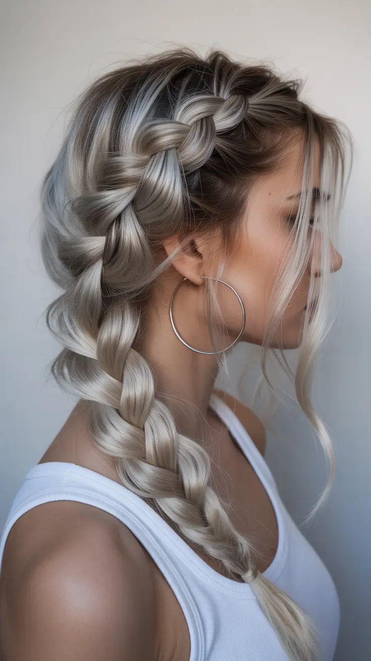 braids hairstyle 2026+Platinum Dutch Side Braid Energy