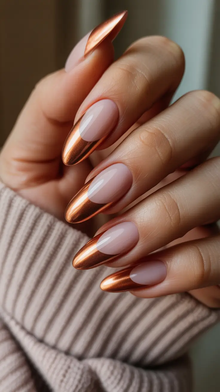 brown nail designs 2026 Molten Copper French Tips