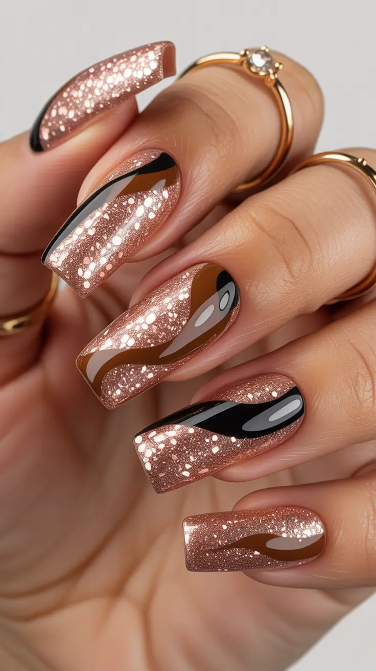 brown nail designs 2026 Disco Cocoa Swirls