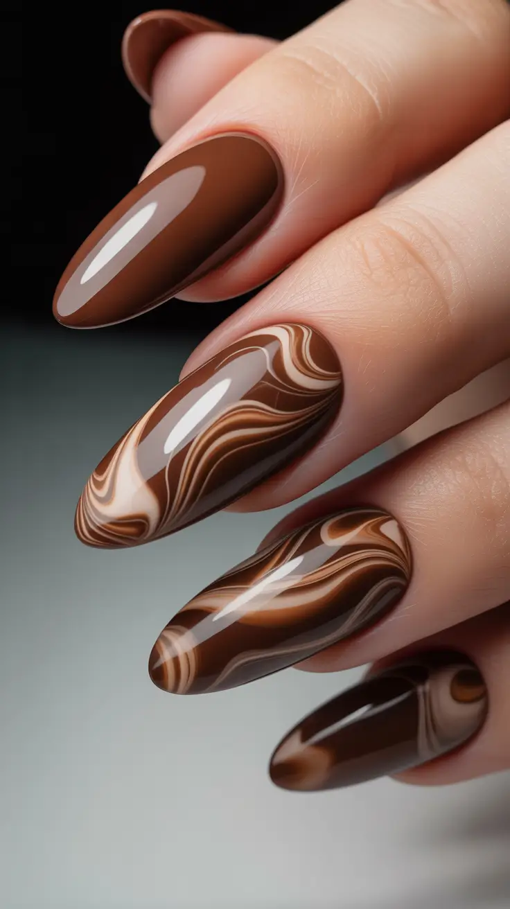 brown nail designs 2026 Chocolate Marble Meltdown