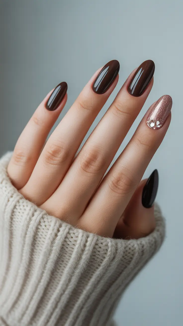 brown nail designs 2026 Cocoa Elegance with Rose Sparkle