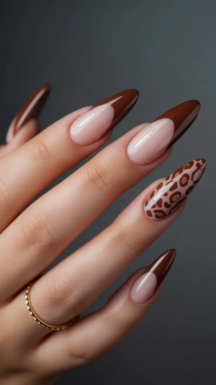 brown nail designs 2026 Feline French Meets Safari Edge