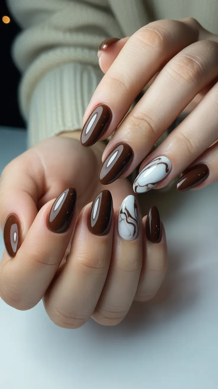brown nail designs 2026 Espresso Marble Mood