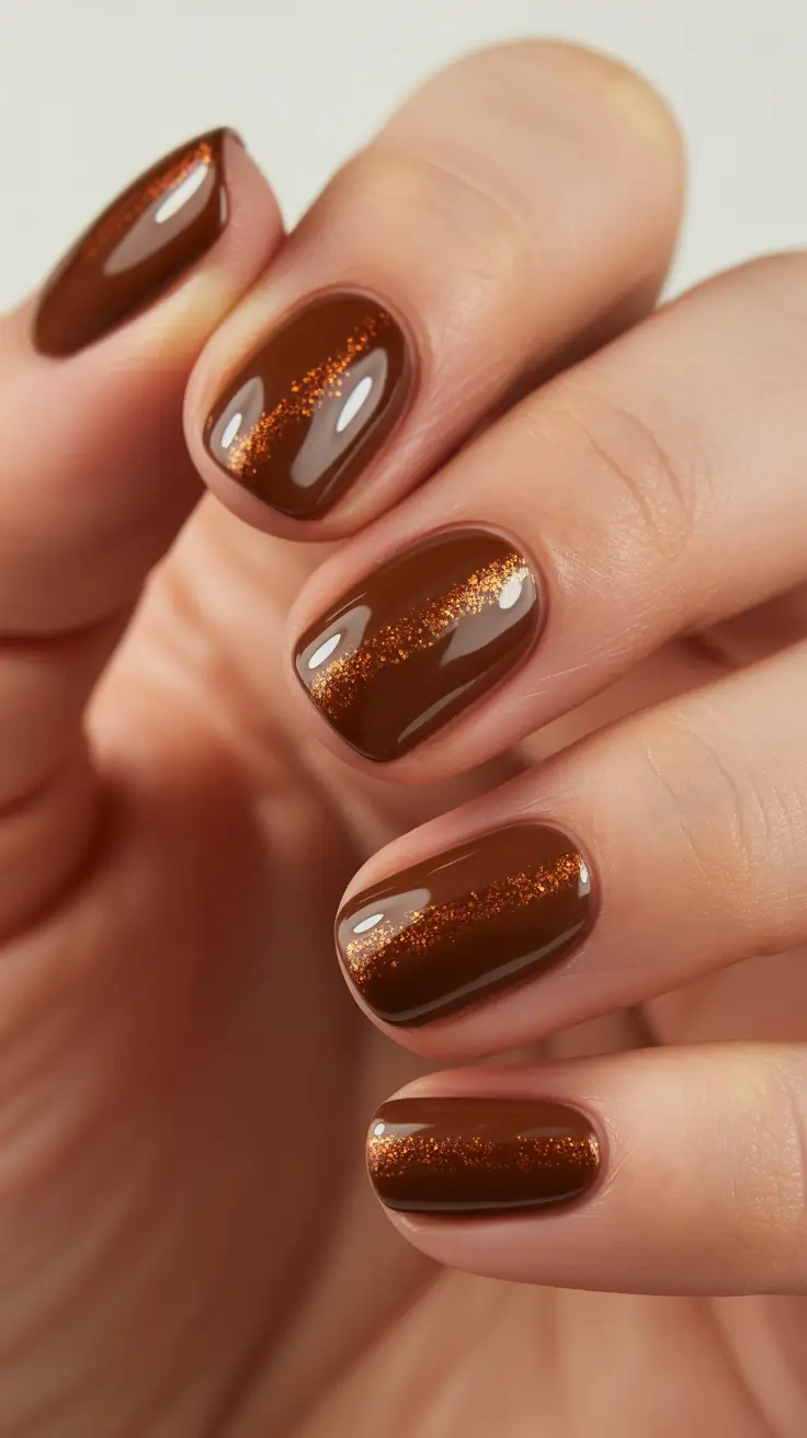 brown nail designs 2026 Subtle Spark in Cinnamon