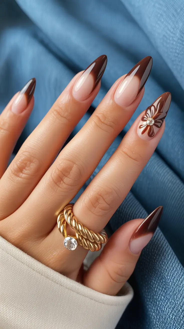 brown nail designs 2026 Classic Fade with a Bloom