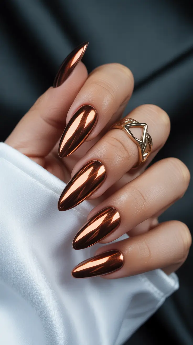 brown nail designs 2026 Chrome Copper Claws