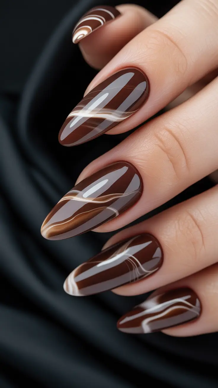 brown nail designs 2026 Coffee Marble Glam