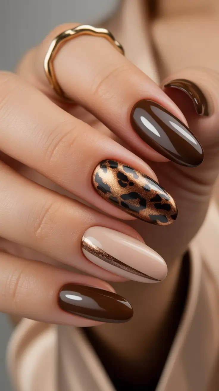 brown nail designs 2026 Leopard Luxe Mix
