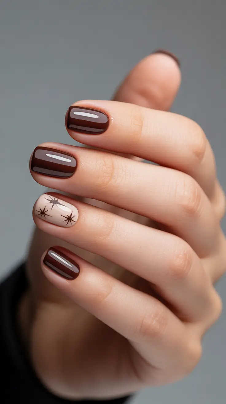 brown nail designs 2026 Minimal Chic with Starburst Art