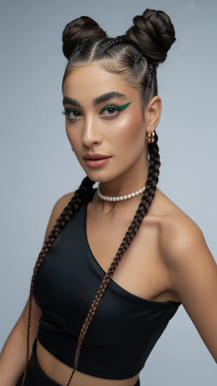 buns hairstyles 2026 Space Buns Meet Warrior Braids