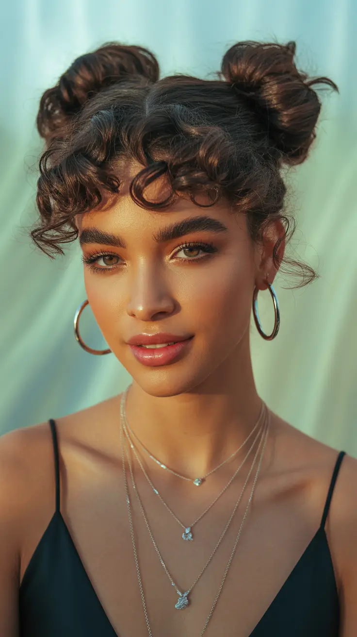 buns hairstyles 2026 Playful Curls and Mini Buns