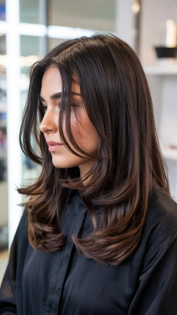 Butterfly Haircuts 2026 Classic Deep Brunette with Flipped Layers