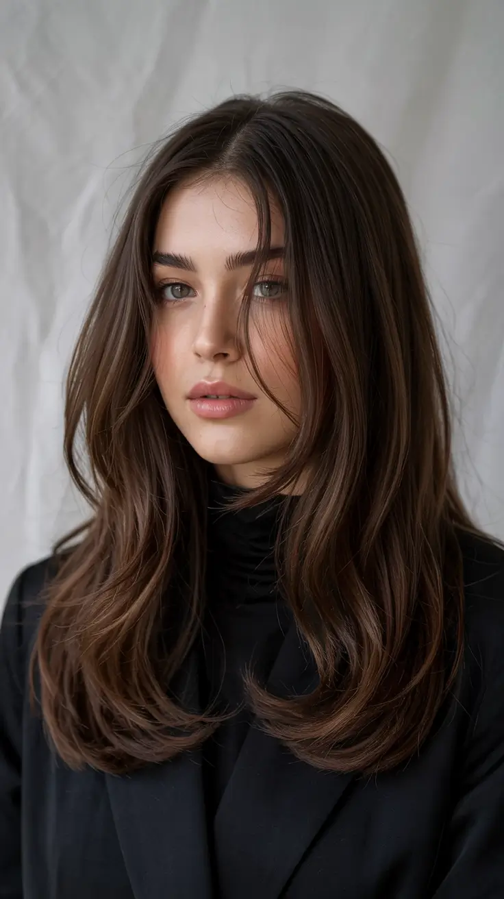 Butterfly Haircuts 2026 Soft Espresso Layers with Minimalist Drama