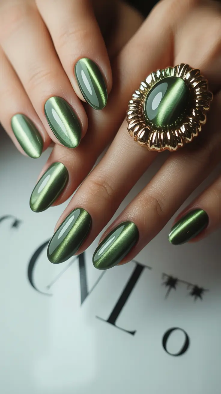 cat eye nails 2026 Verdant Sheen: Luxe in Every Light