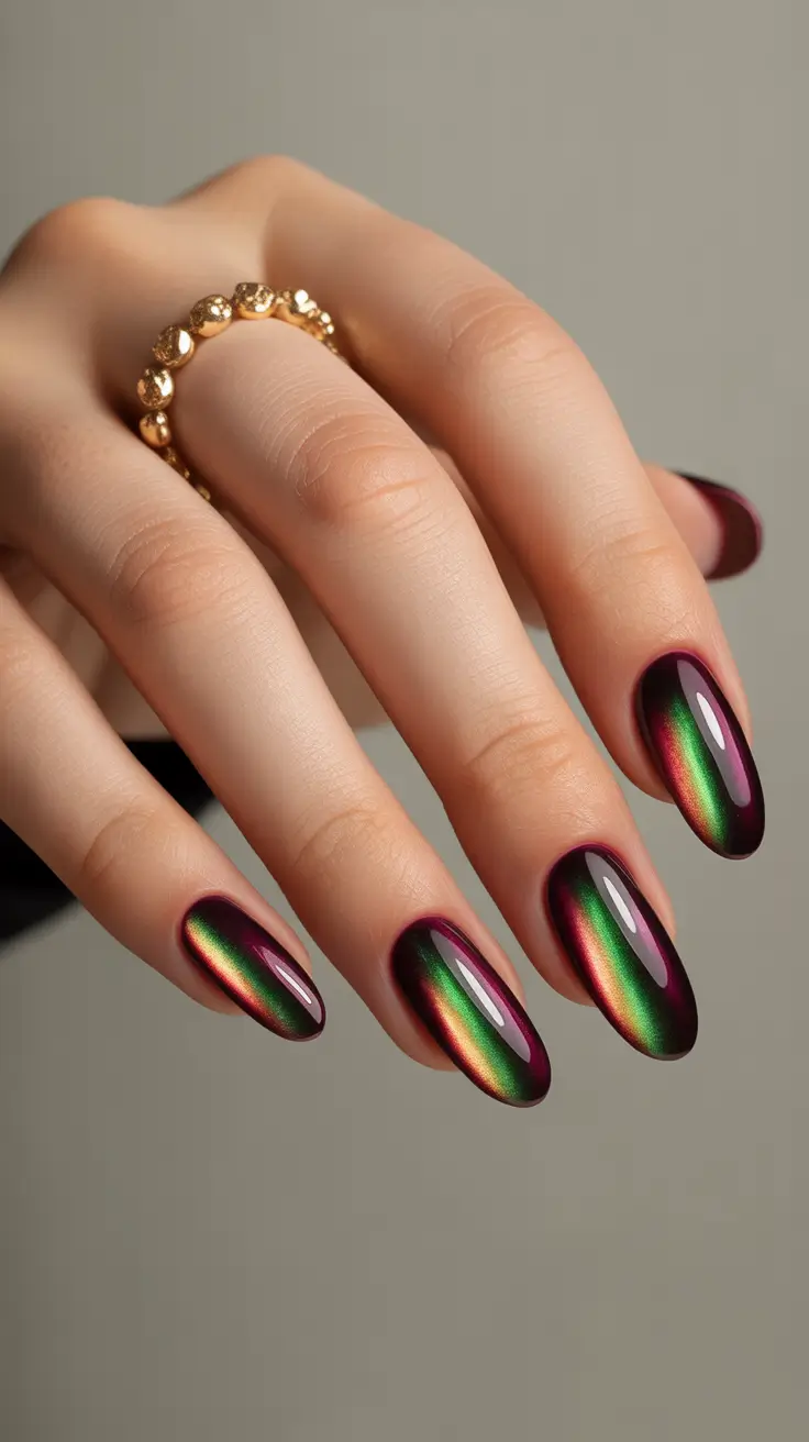 cat eye nails 2026 Oil-Slick Magic: Statement in Motion