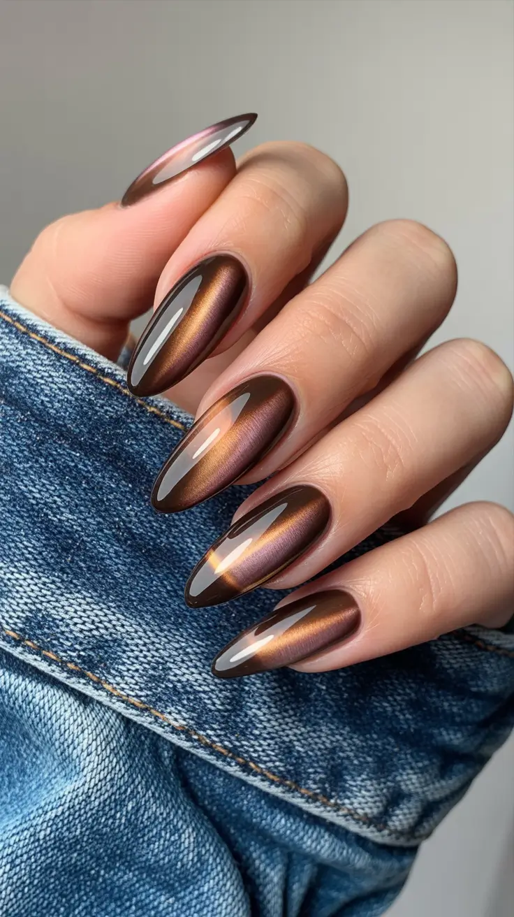 cat eye nails 2026 Molten Mocha: Coffee-Toned Cat Eye