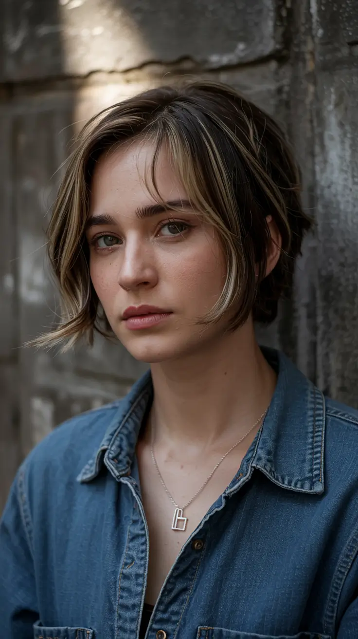 Choppy Bob Haircuts 2026 Rooted Blonde Curtain Crop