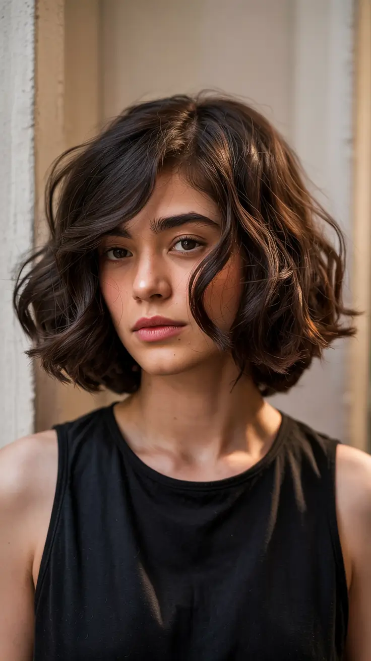 Choppy Bob Haircuts 2026 Textured Chocolate Spiral Bob