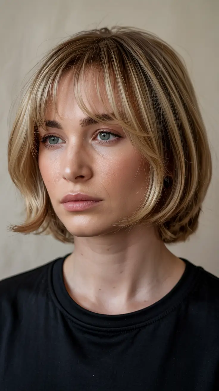 Choppy Bob Haircuts 2026 Golden Buttercut with Soft Bangs