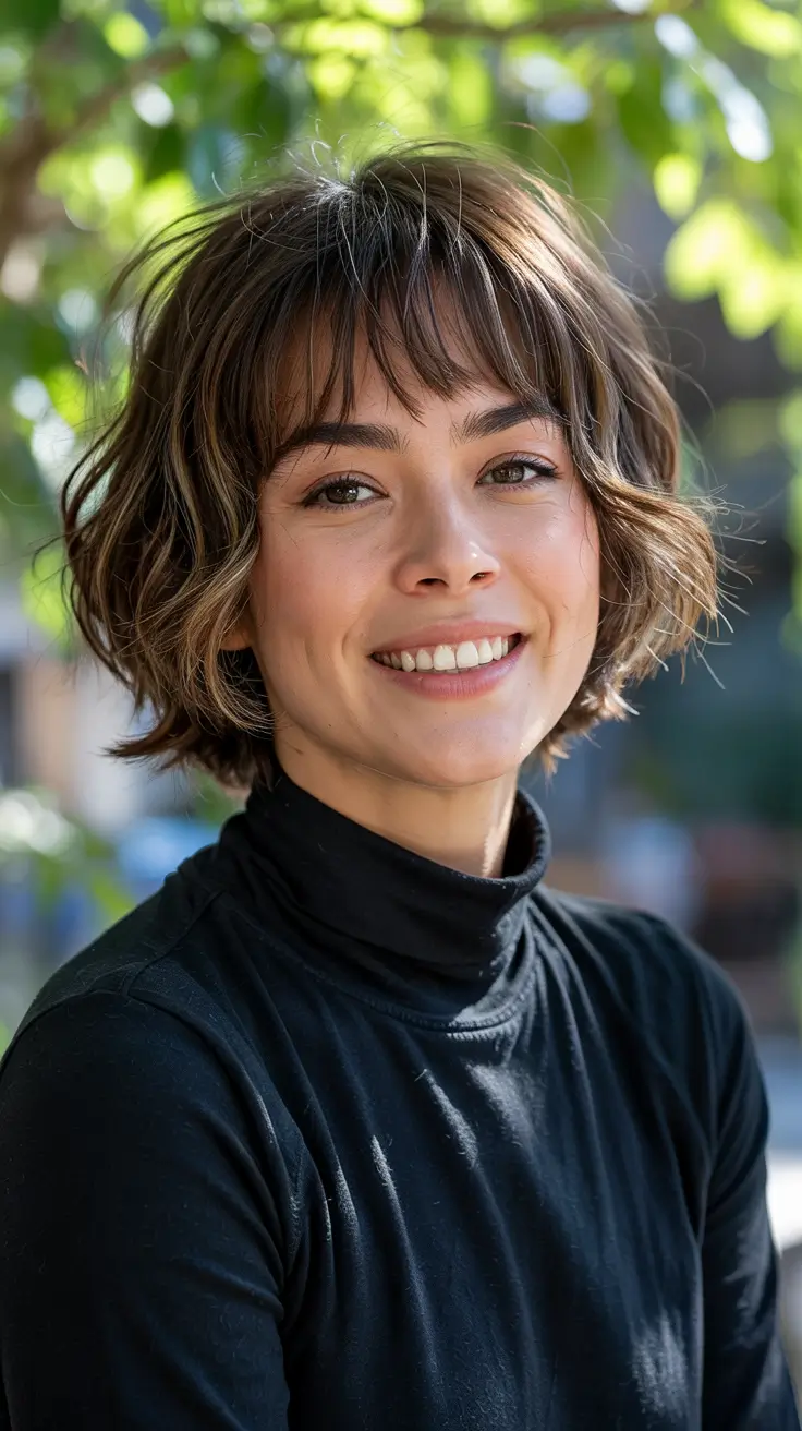 Choppy Bob Haircuts 2026 Layered Bob with Breezy Bangs