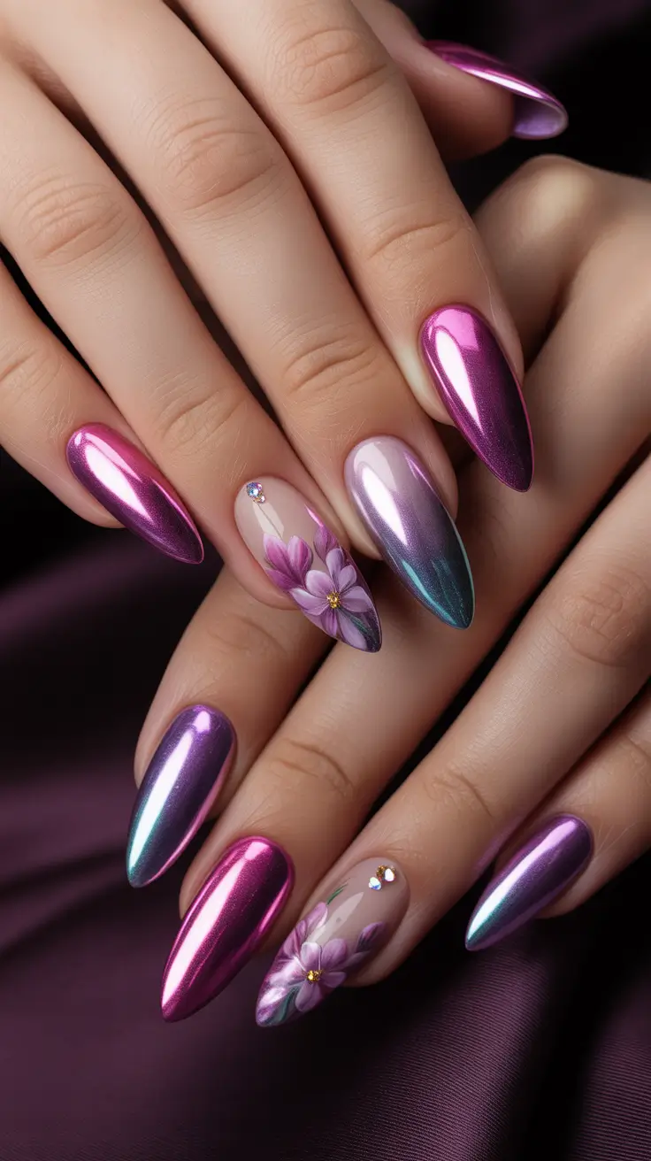chrome-nail-designs-2026-Floral-Art-on-Multichrome-Petals