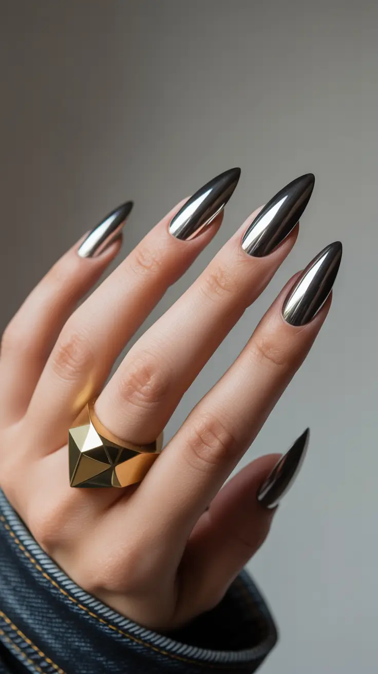 chrome-nail-designs-2026-Molten-Gunmetal-Mirror