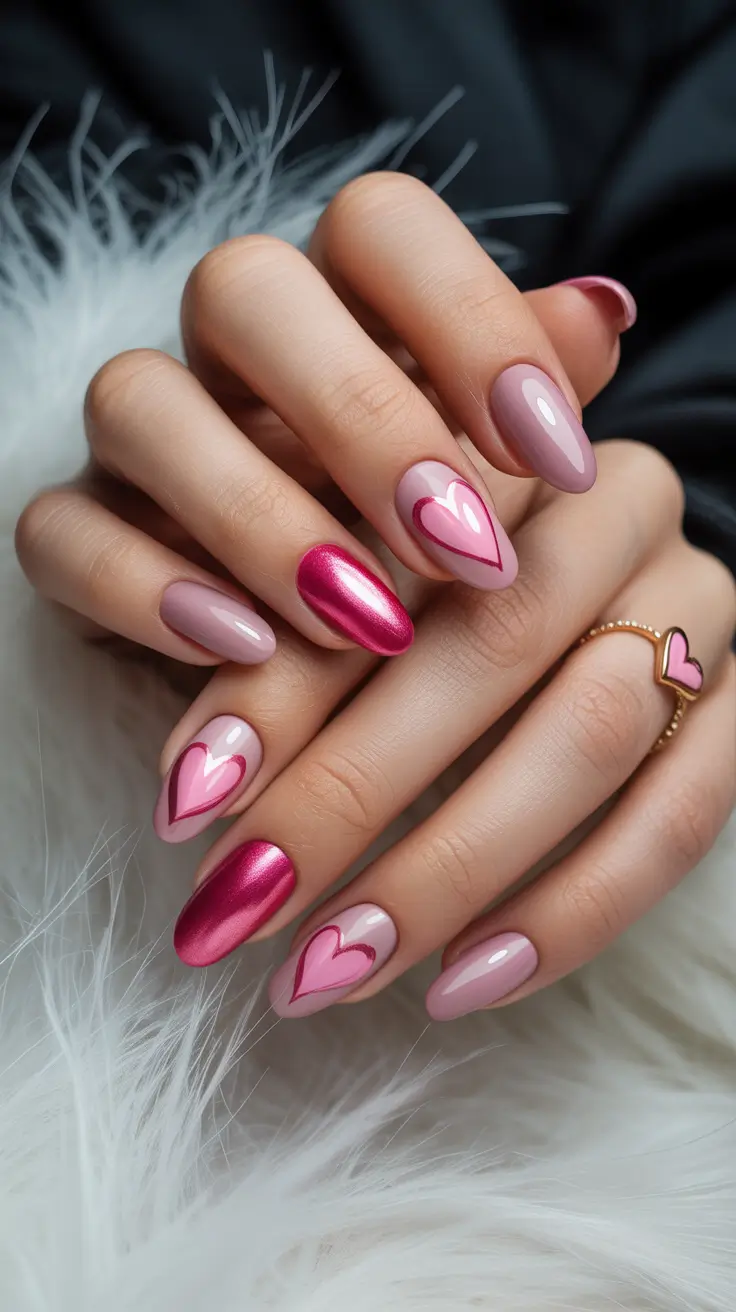 chrome-nail-designs-2026-Glossy-Pink-Chrome-Hearts-&-Nude-Mix
