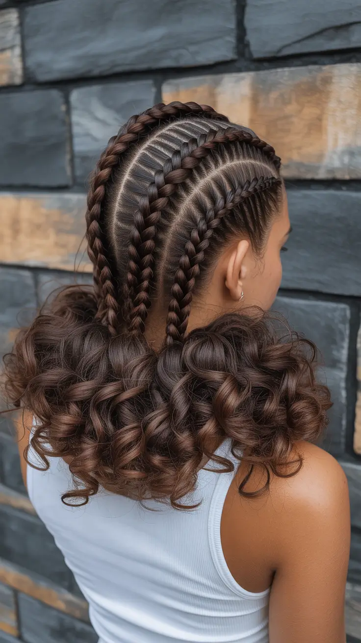 Curly hairstyle 2026 Precision Cornrows with Voluminous Curl Ends